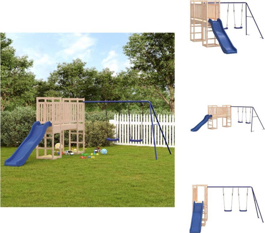 VidaXL Speeltoren met Brug Massief Grenenhout 308x467x169 cm Dubbele Schommelset Golfglijbaan Speeltoestellencombinatie
