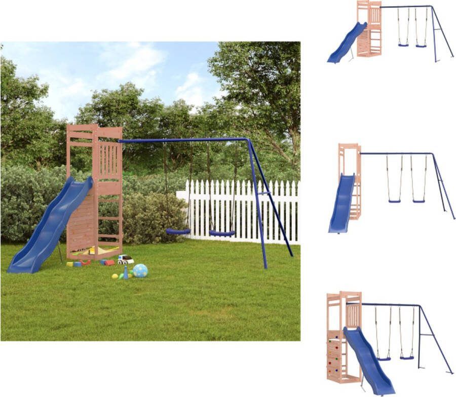 VidaXL Speeltoren met dubbele schommel en golvende glijbaan 316x349x207 cm Massief douglashout Speeltoestellencombinatie