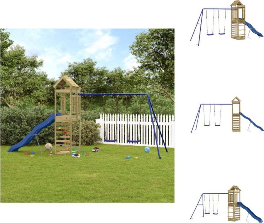 VidaXL Speeltoren met Dubbele Schommel en Golvende Glijbaan 492 x 185 x 239 cm (L x B x H) Geïmpregneerd Grenenhout Speeltoestellencombinatie