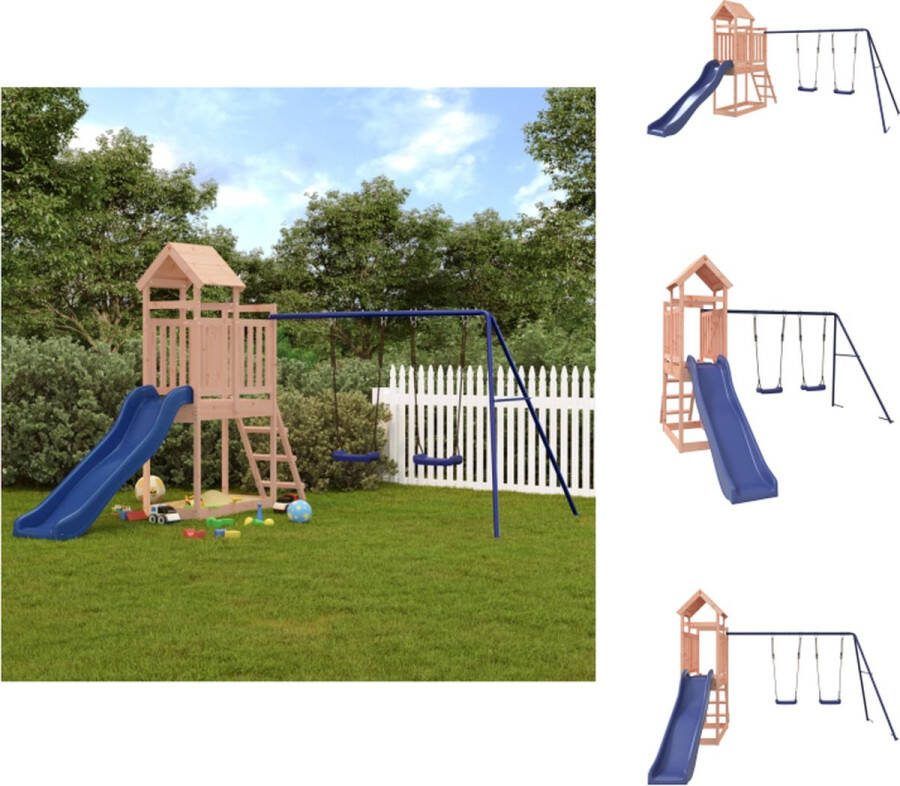 VidaXL Speeltoren met dubbele schommelset en golvende glijbaan Massief douglashout 313 x 379 x 214 cm Speeltoestellencombinatie