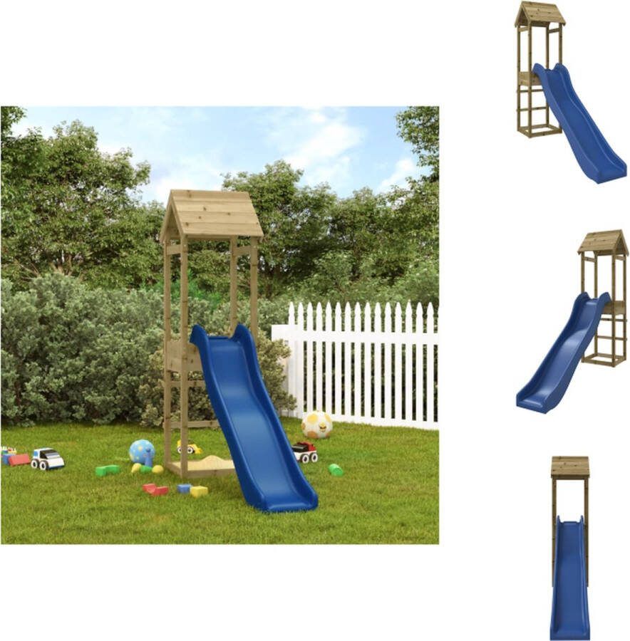 VidaXL Speeltoren met Glijbaan 232 x 64 x 194 cm Duurzaam Grenenhout Multi-activiteitencentra Geschikt voor 3-8 jarigen Max 45 kg Ankers apart verkocht Inclusief handleiding Speeltoestellencombinatie