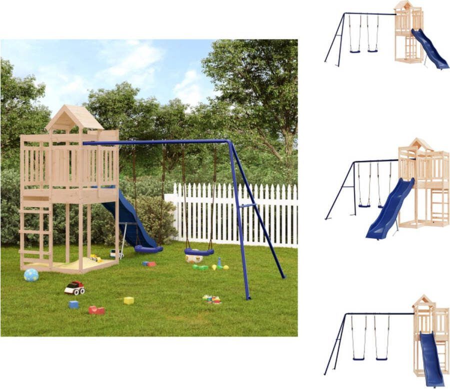 VidaXL Speeltoren met Glijbaan en Dubbele Schommel 362 x 373 x 238 cm Massief grenenhout Geschikt voor kinderen van 3-8 jaar oud Max gewicht per gebruiker- 45 kg Speeltoestellencombinatie