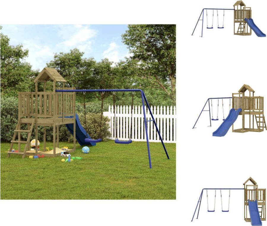 VidaXL Speeltoren met glijbaan en dubbele schommelset 356x378x214 cm Duurzaam grenenhout Speeltoestellencombinatie