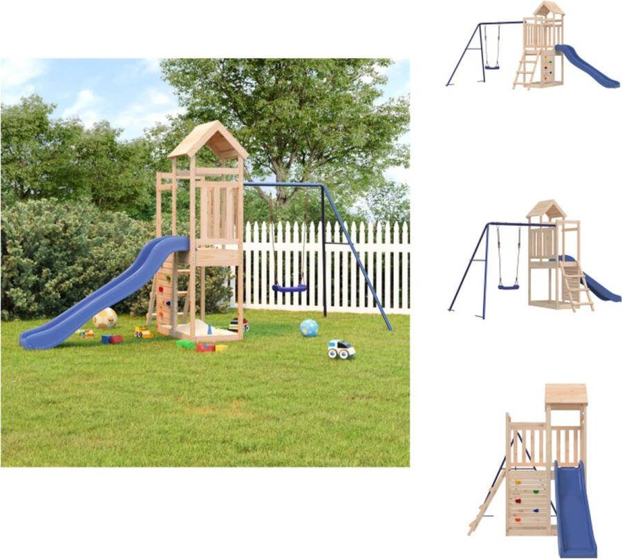 VidaXL Speeltoren met schommel en glijbaan Massief grenenhout 434 x 186 x 214 cm Blauwe schommel PP glijbaan Max 45 kg Speeltoestellencombinatie
