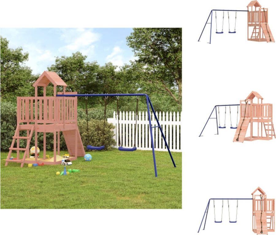VidaXL Speeltoren Schommelset 357 x 248 x 214 cm Massief douglashout Inclusief klimwand Dubbele schommelset Speeltoestellencombinatie