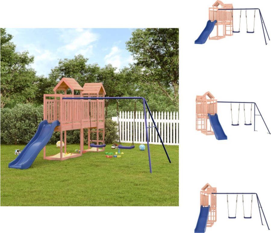 VidaXL Speeltorens met brug Dubbele schommelset Golfglijbaan 314x460x214 cm Massief douglashout Speeltoestellencombinatie