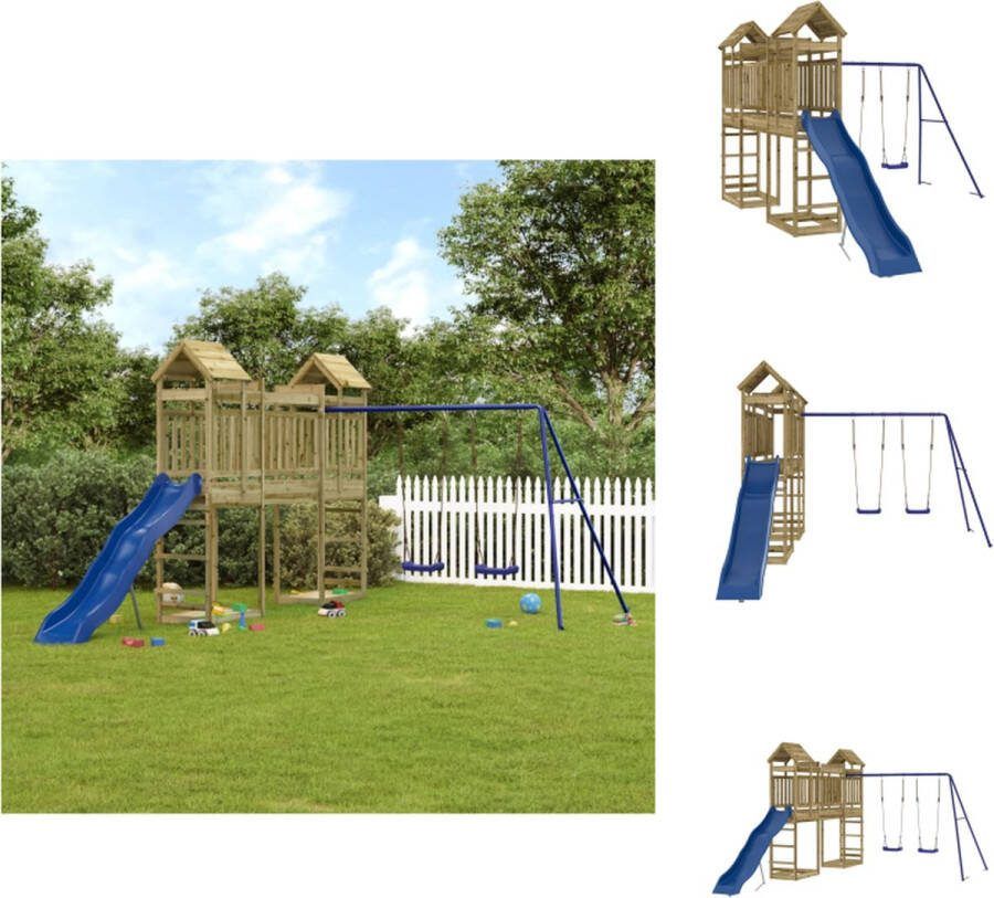 VidaXL Speeltorens met brug Dubbele schommelset Golvende glijbaan 461 x 320 x 238 cm Geïmpregneerd grenenhout Speeltoestellencombinatie