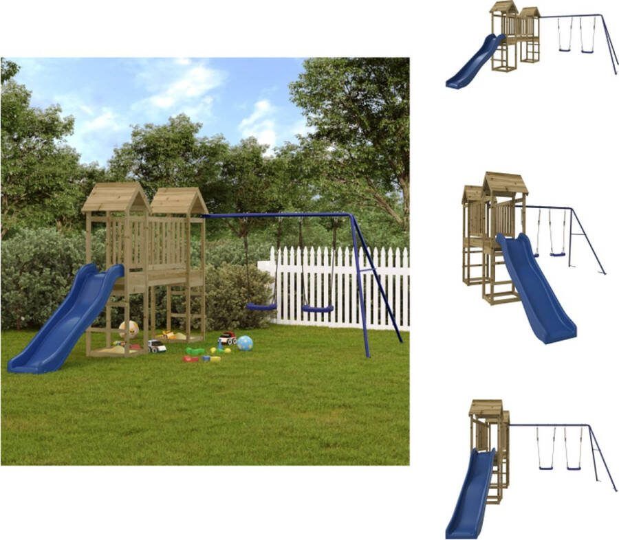 VidaXL Speeltorens met brug Houten 213.5 x 46.5 x 194 cm Dubbele schommelset Golfglijbaan Speeltoestellencombinatie