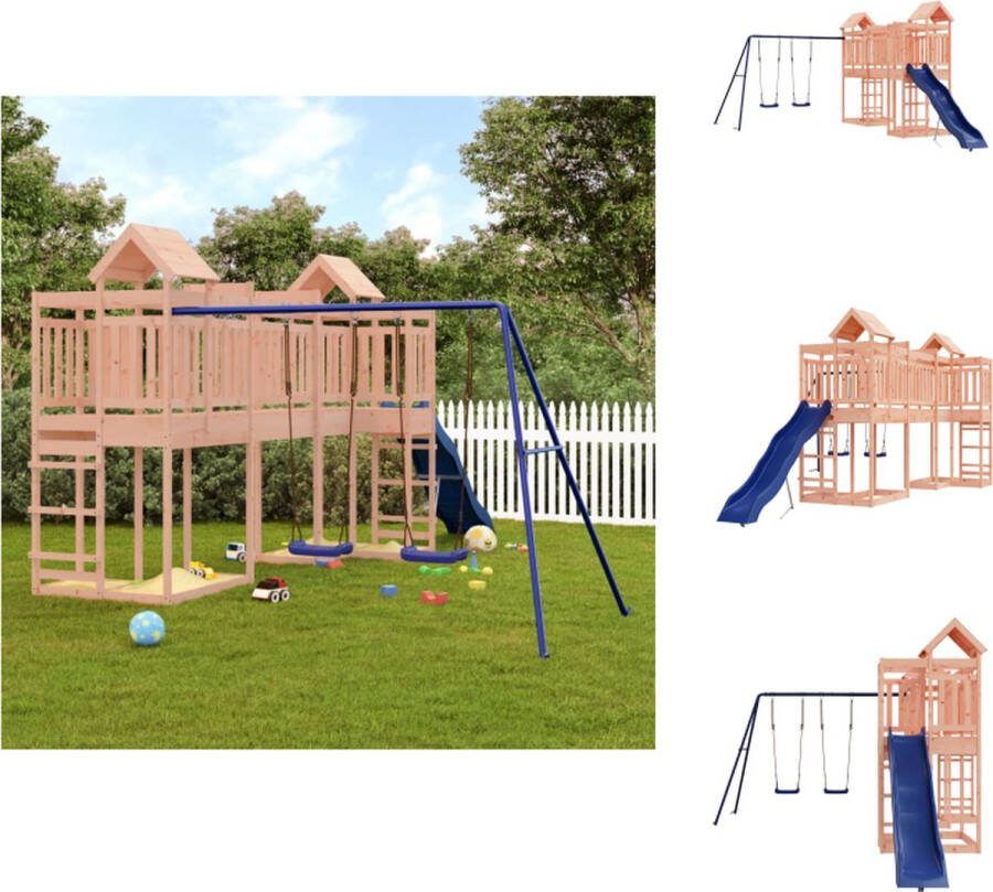 VidaXL Speeltorens met Brug Massief Douglashout 362 x 585 x 238 cm Golvende Glijbaan Dubbele Schommelset Speeltoestellencombinatie