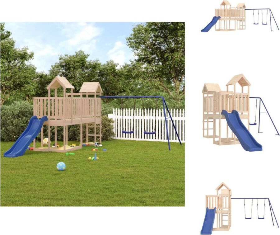 VidaXL Speeltorens met brug Massief grenenhout 357 x 524 x 214 cm Golvende glijbaan dubbele schommelset Speeltoestellencombinatie