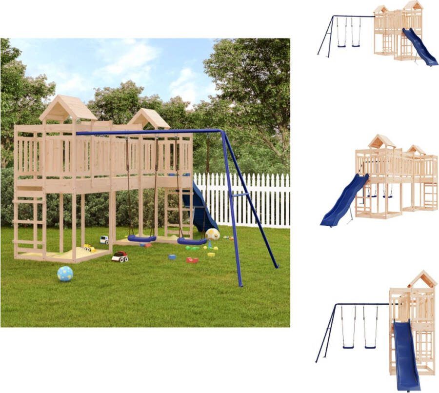 VidaXL Speeltorens met brug Massief grenenhout 362 x 585 x 238 cm Inclusief glijbaan en dubbele schommelset Voor kinderen van 3-8 jaar oud Maximaal gewicht 45 kg Speeltoestellencombinatie