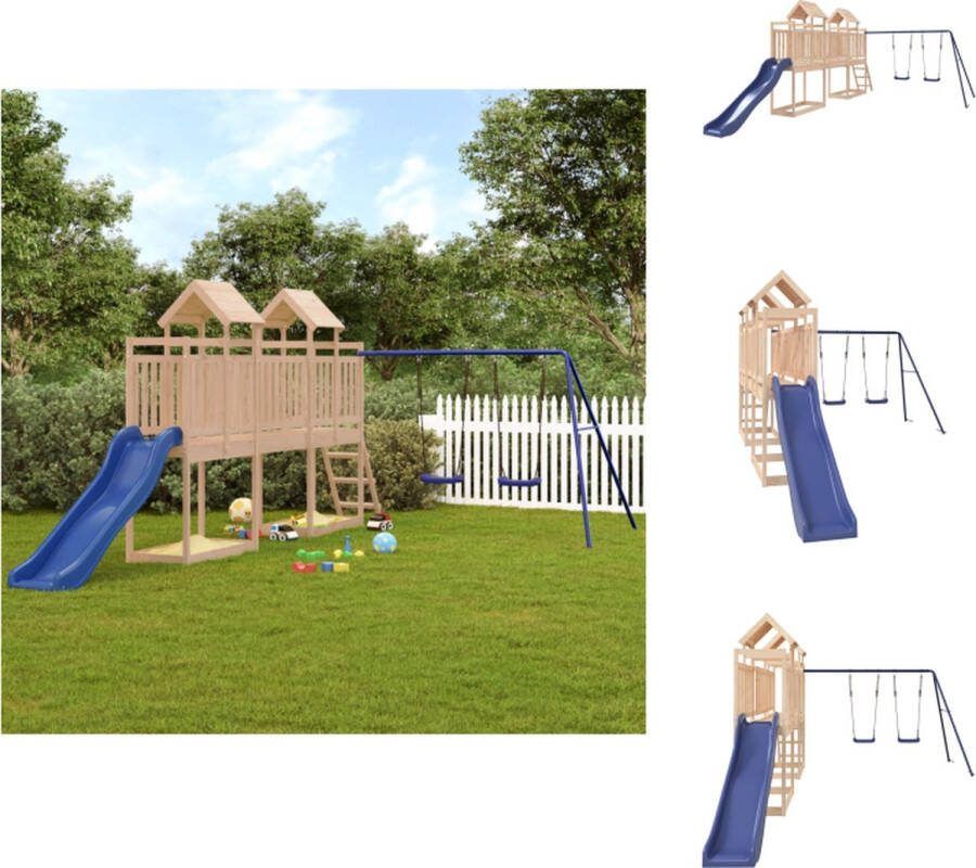 VidaXL Speeltorens met brug Massief grenenhout Dubbele schommelset Golfglijbaan 313 x 589 x 214 cm Speeltoestellencombinatie