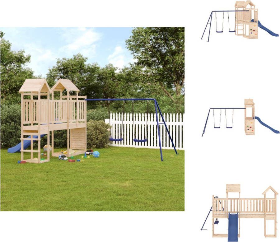VidaXL Speeltorens met brug Massief grenenhout Dubbele schommelset Golfglijbaan 495 x 339 x 214 cm Speeltoestellencombinatie
