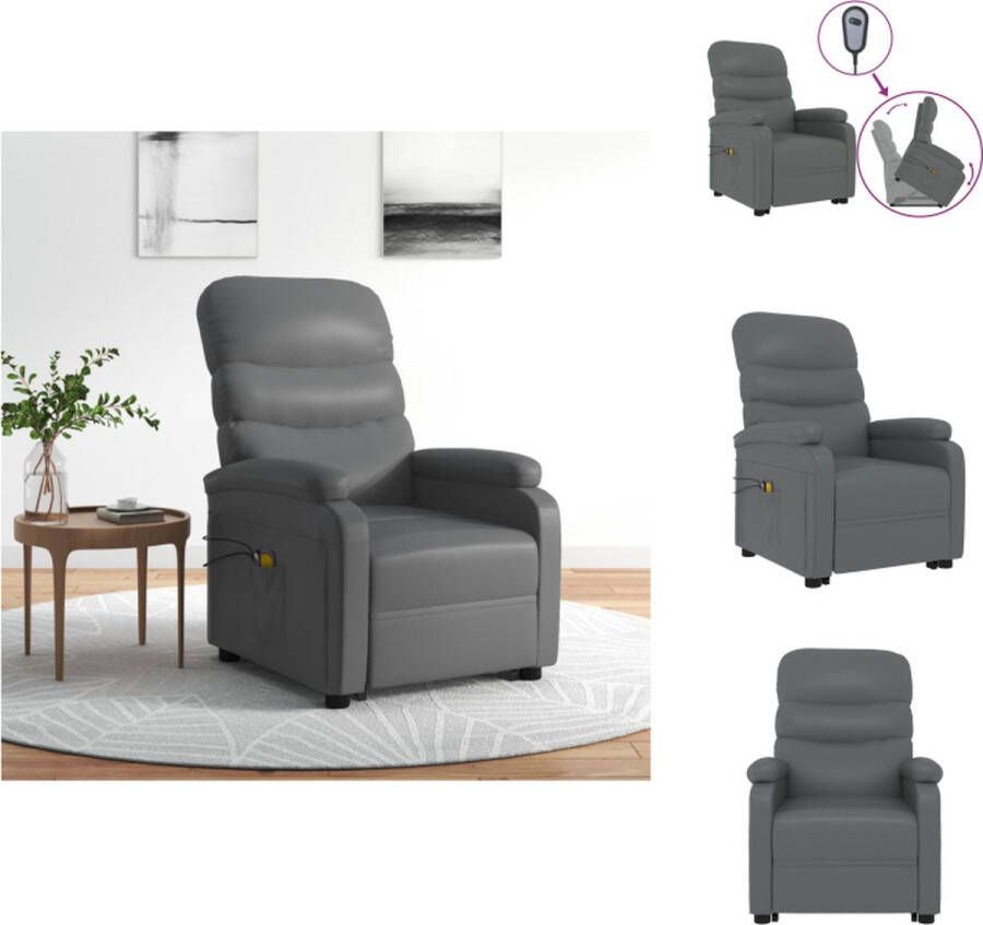 VidaXL Sta-op-massagestoel Antraciet 74x90.5x100 cm verstelbaar heffunctie 6-punts massage USB en handbediening kunstleer Fauteuil