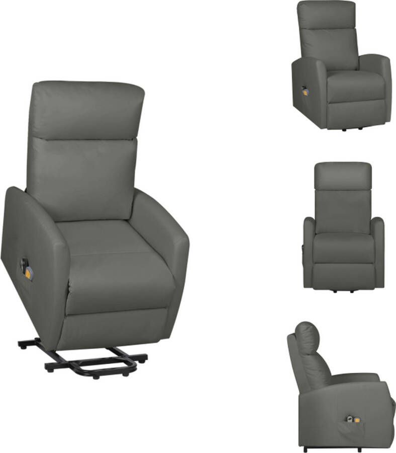 VidaXL Sta-op Massagestoel Verstelbaar Heffunctie Massagefunctie Comfortabele zitervaring Kunstleer Stevig frame Grijs 67x86x100cm Fauteuil