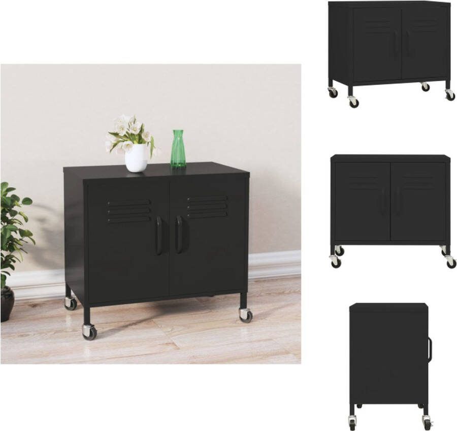 VidaXL Stalen Kast Opbergkast 60x35x56 cm Zwart Staal Verstelbaar Schap 4 Wielen Kast