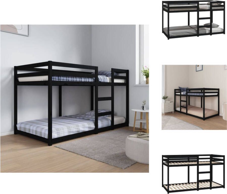 VidaXL Stapelbed Grenenhout 195.5 x 95.5 x 112 cm Veilig ontwerp Geschikt voor kleine ruimtes Zwart Bed