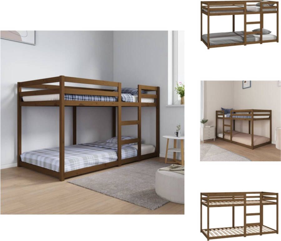 VidaXL Stapelbed Grenenhout Honingbruin 195.5 x 95.5 x 112 cm Veilig ontwerp Geschikt voor kleine ruimtes Bed