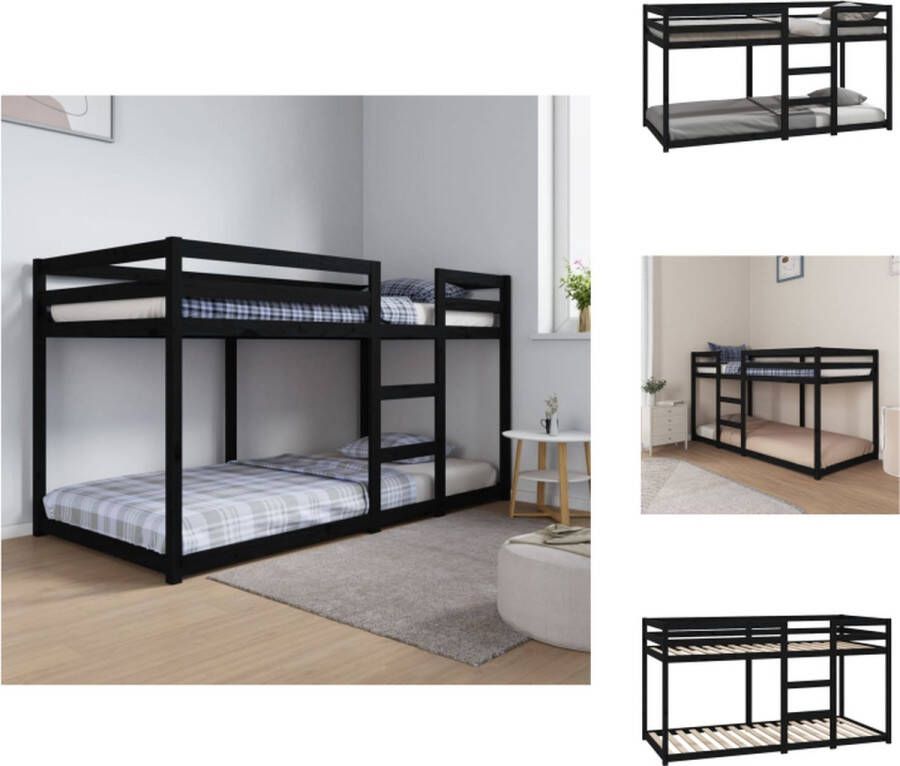 VidaXL Stapelbed Grenenhout Zwart 205.5 x 95.5 x 112 cm Veilig Geschikt voor kleine ruimtes Bed