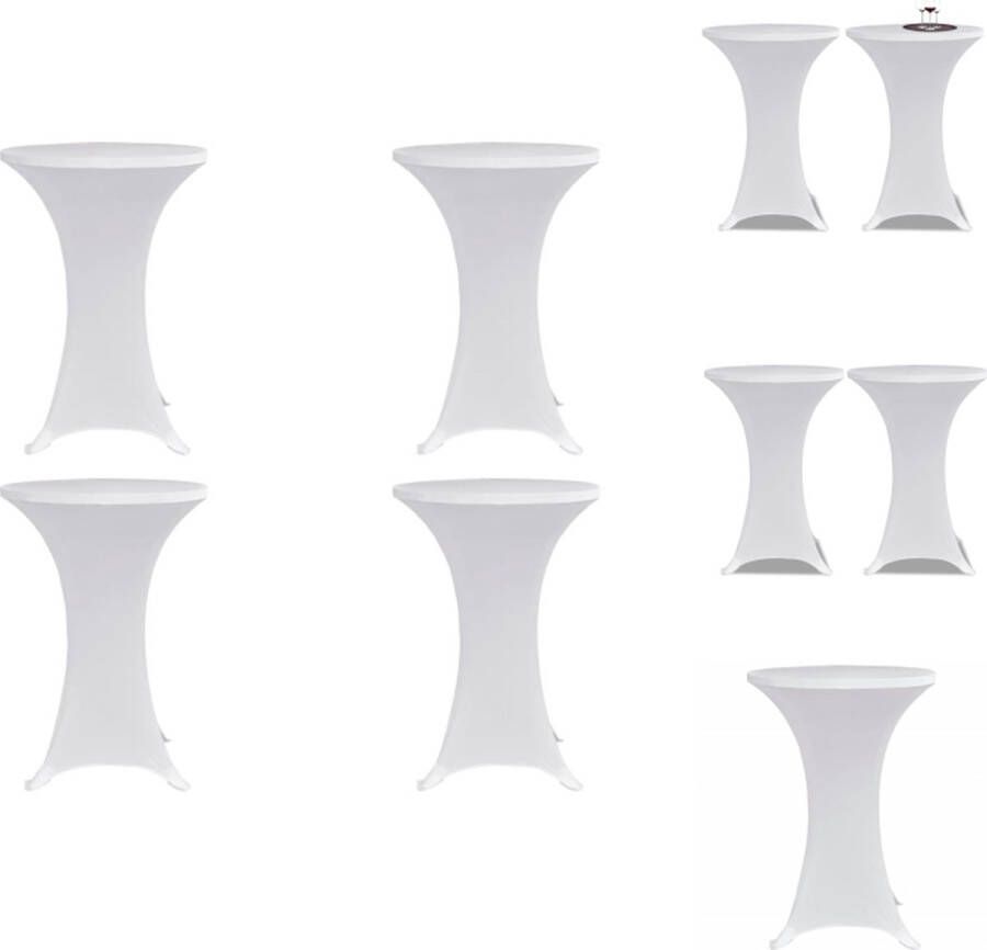 VidaXL Statafelhoes Stretchstof Geschikt voor tafels tot 120 cm Inclusief 4 tafelhoezen Wit Wasbaar op 40°C Polyester- 90% Elasthaan- 10% Tuinmeubelhoes