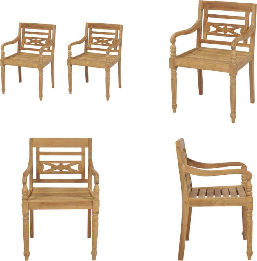 VidaXL Stoelen Batavia 2 st massief teakhout Tuinstoel Tuinstoelen Buitenstoel Buitenstoelen