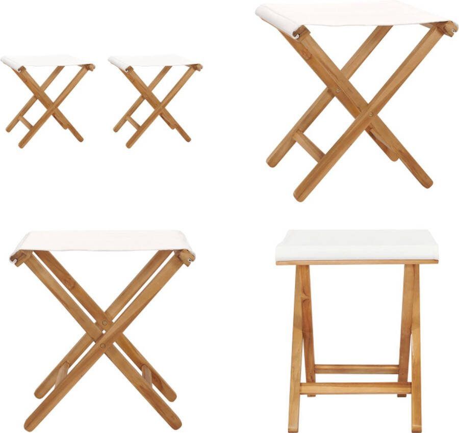 VidaXL Stoelen inklapbaar 2 st massief teakhout en stof crèmewit Klapstoel Klapstoelen Inklapbare Stoel Inklapbare Stoelen