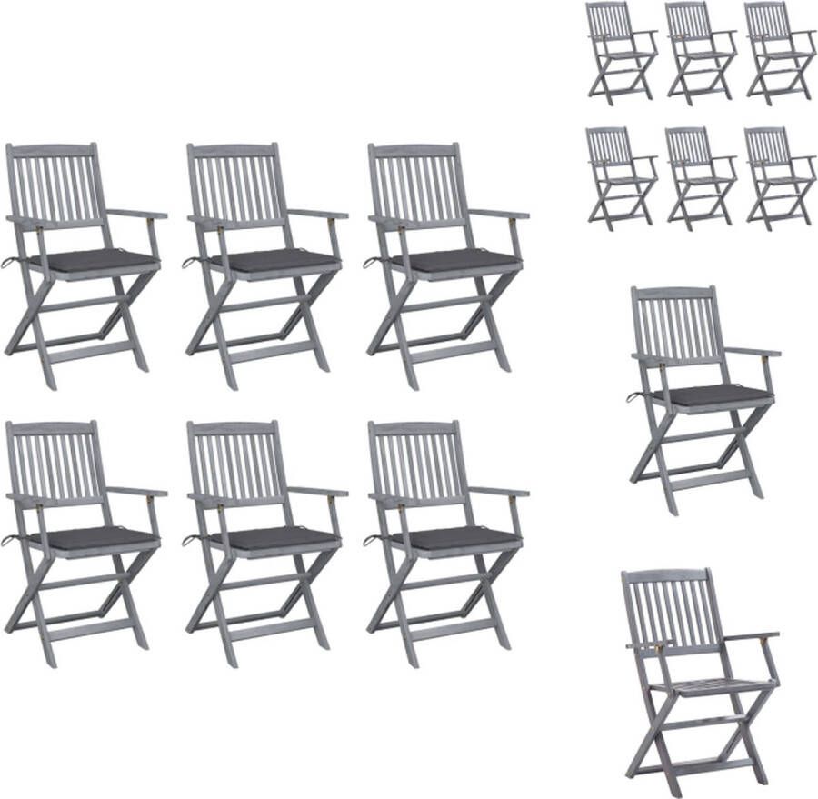 VidaXL Stoelenset Acacia Klapstoelen 6x met kussen Massief hout Greywash Antraciet 54x57x91cm Montage vereist Tuinstoel