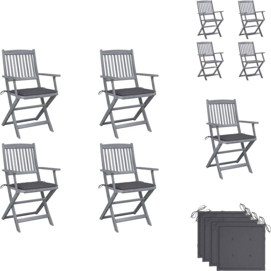 VidaXL Stoelenset Acaciahout Klapstoelen 54x57x91 cm Inklapbaar Antraciet Kussen Set van 4 Tuinstoel