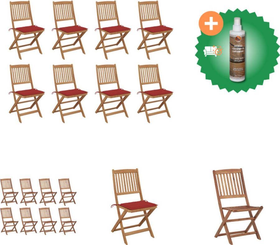 VidaXL Tuinstoelen 8 st inklapbaar met kussens massief acaciahout Tuinstoel Inclusief Houtreiniger en verfrisser