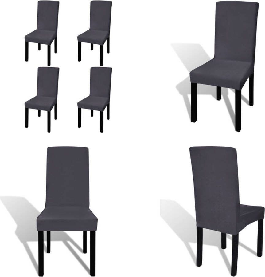 VidaXL Stoelhoezen 4 st stretch recht antracietkleurig Stoelhoes Stoelhoezen Stoel Hoes Stoel Hoezen