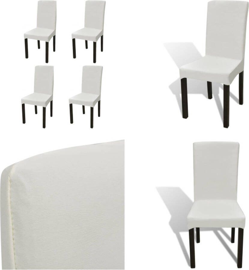 VidaXL Stoelhoezen 4 st stretch recht crèmekleurig Stoelhoes Stoelhoezen Stoel Hoes Stoel Hoezen