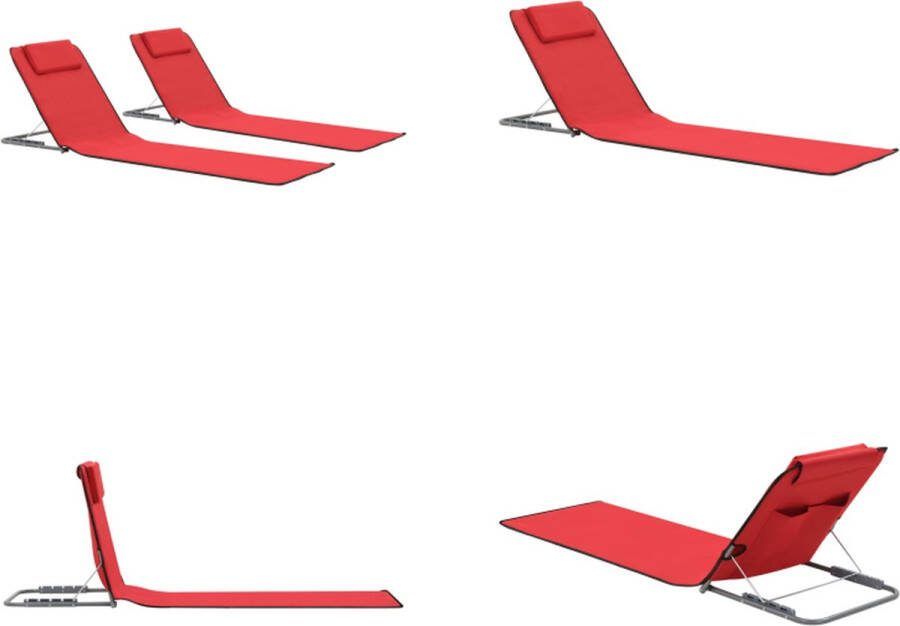 VidaXL Strandmatten inklapbaar 2 st staal en stof rood Strandstoel Strandstoelen Stoel Stoelen