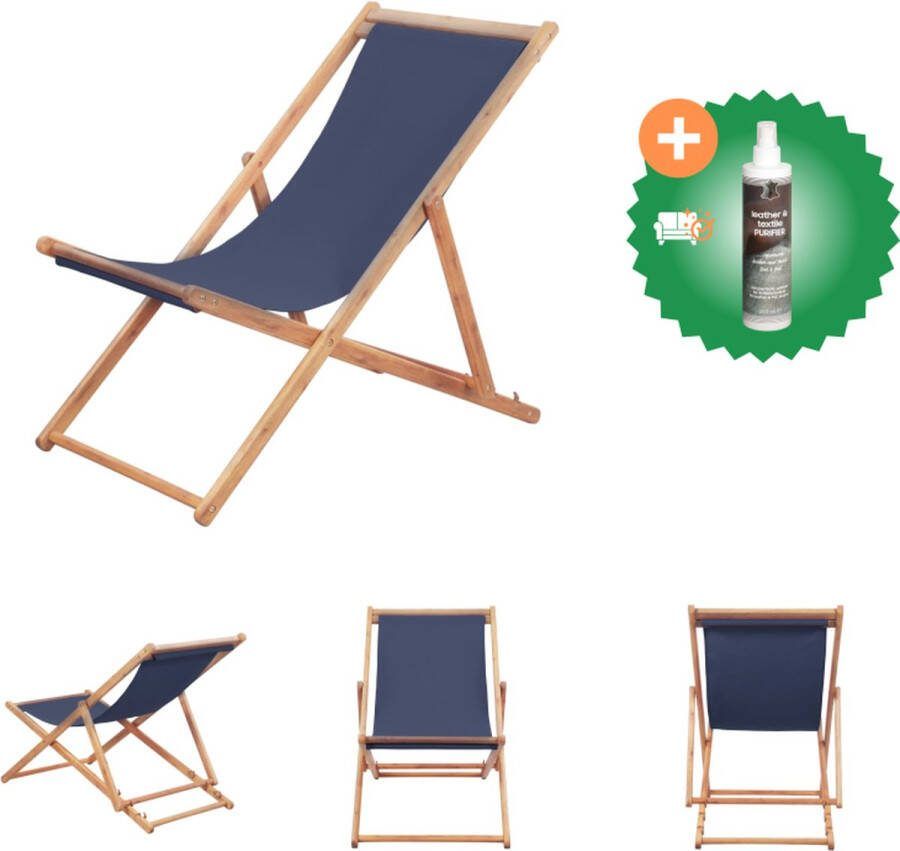 VidaXL Strandstoel Hout Verstelbaar Blauw 60x98.5 100 106cm Eucalyptushouten frame Waterdichte zitting Tuinstoel Inclusief Reiniger