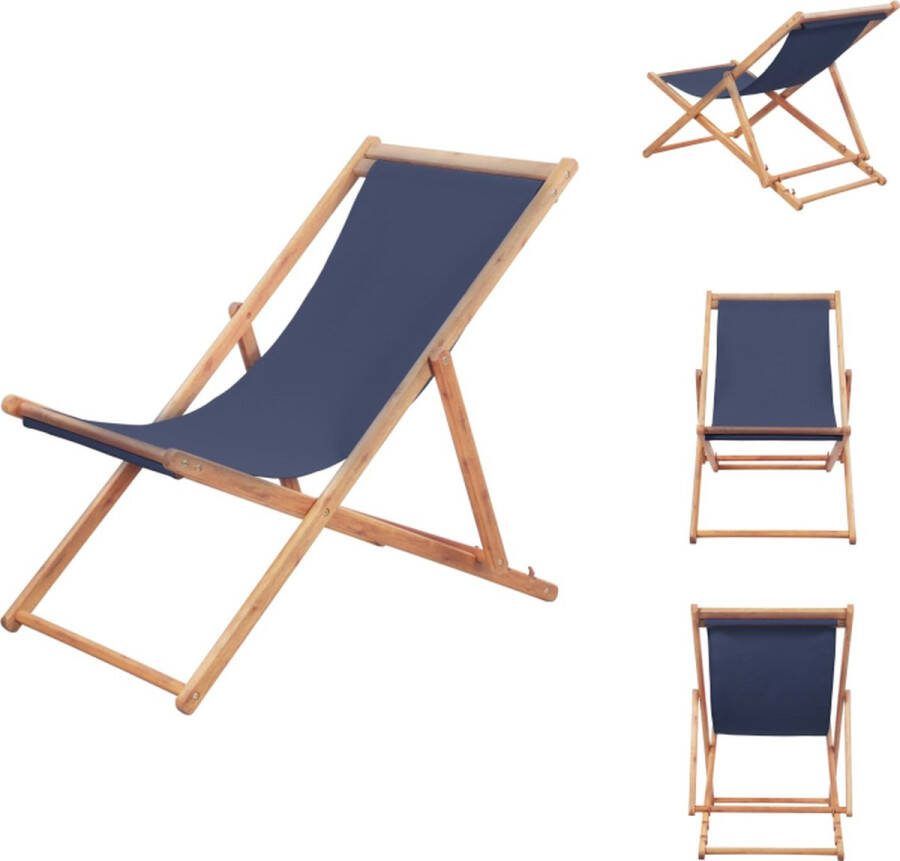 VidaXL Strandstoel Hout Verstelbaar Blauw 60x98.5 100 106cm Eucalyptushouten frame Waterdichte zitting Tuinstoel