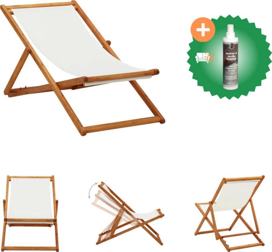 VidaXL Strandstoel Hout Verstelbaar Crèmewit 60x112 119 127 cm Tuinstoel Inclusief Reiniger