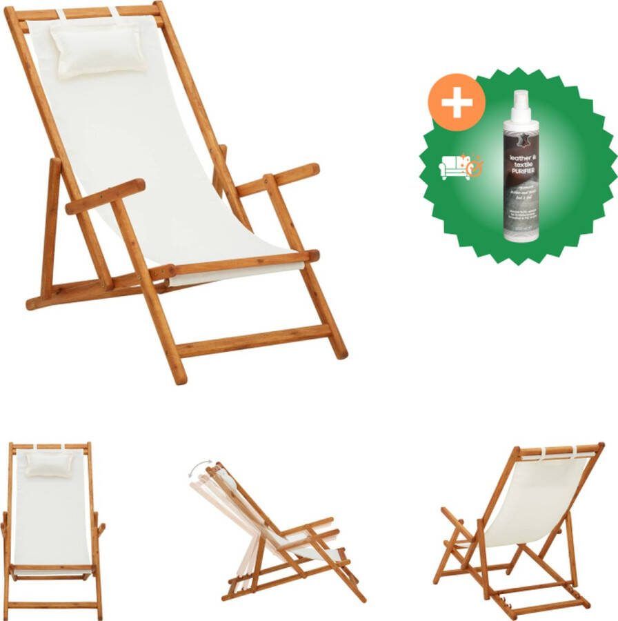 VidaXL Strandstoel Hout Verstelbaar Massief Eucalyptushout Crème 60x119x88.5 cm Tuinstoel Inclusief Reiniger