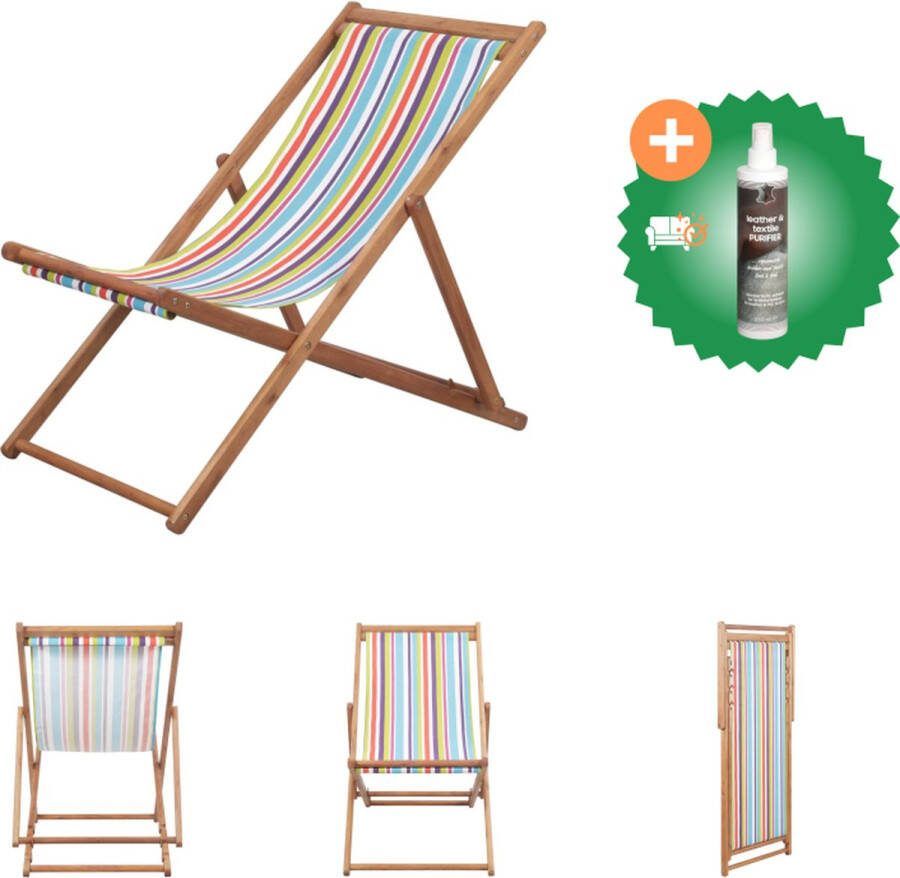 VidaXL Strandstoel Houten Inklapbaar Verstelbaar Meerkleurig 60x98.5 100 106cm Polyester Tuinstoel Inclusief Reiniger