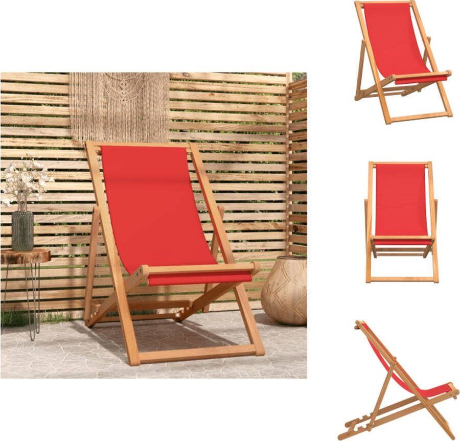 VidaXL Strandstoel Iconic Rood Teakhout Inklapbaar 56x105x96 cm Zonder armleuningen Tuinstoel