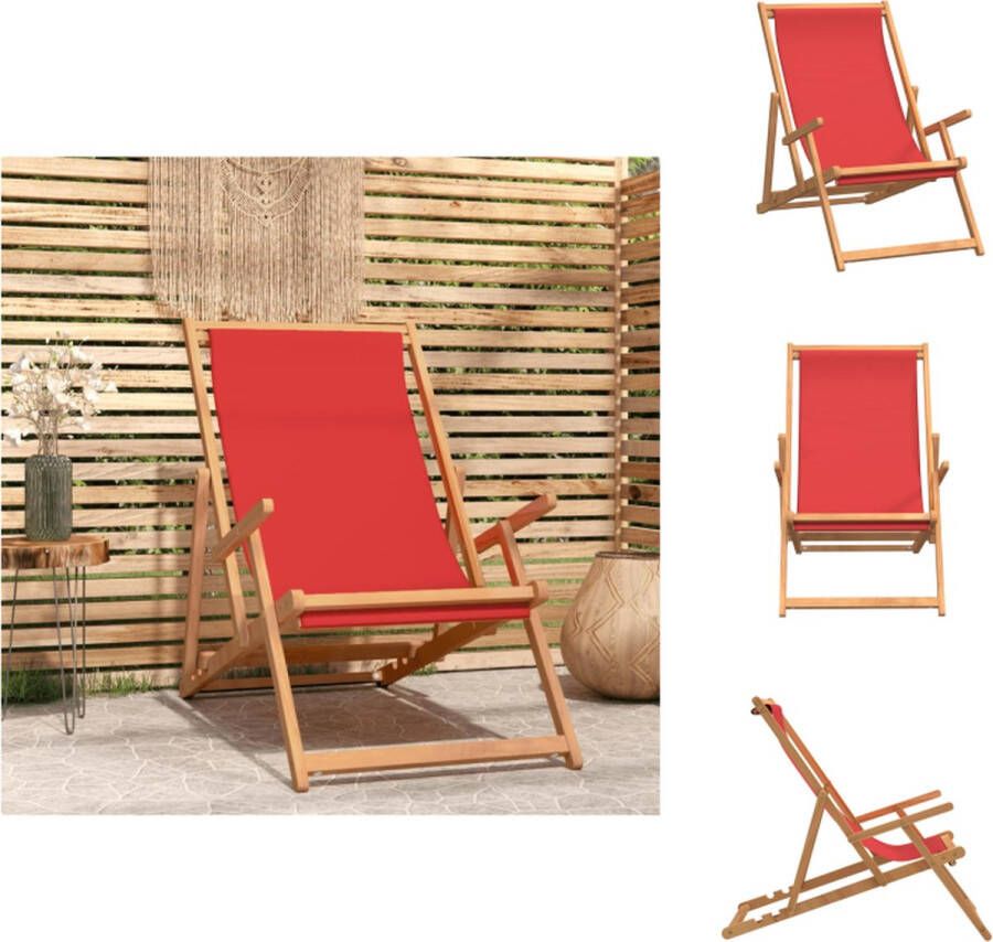 VidaXL Strandstoel Iconisch ontwerp Inklapbaar 60 x 126 x 87.5 cm Rood Tuinstoel