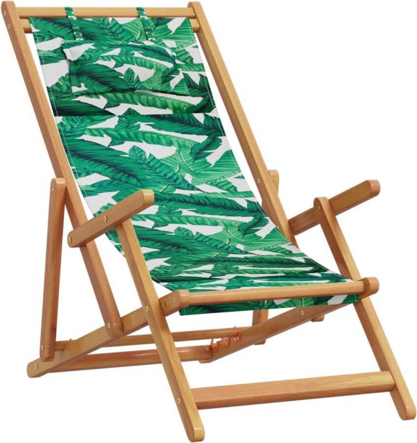 VidaXL Strandstoel inklapbaar bladpatroon eucalyptushout en stof