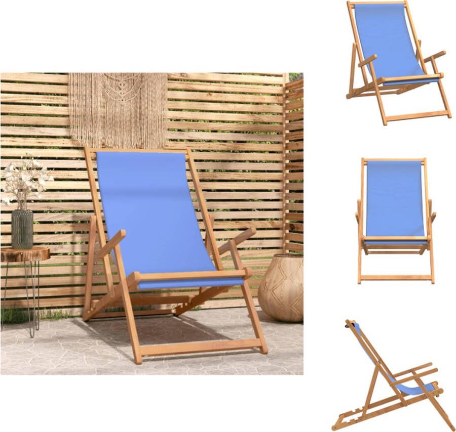 VidaXL Strandstoel Inklapbaar Blauw 60 x 126 x 87.5 cm Teakhout Comfortabel Tuinstoel