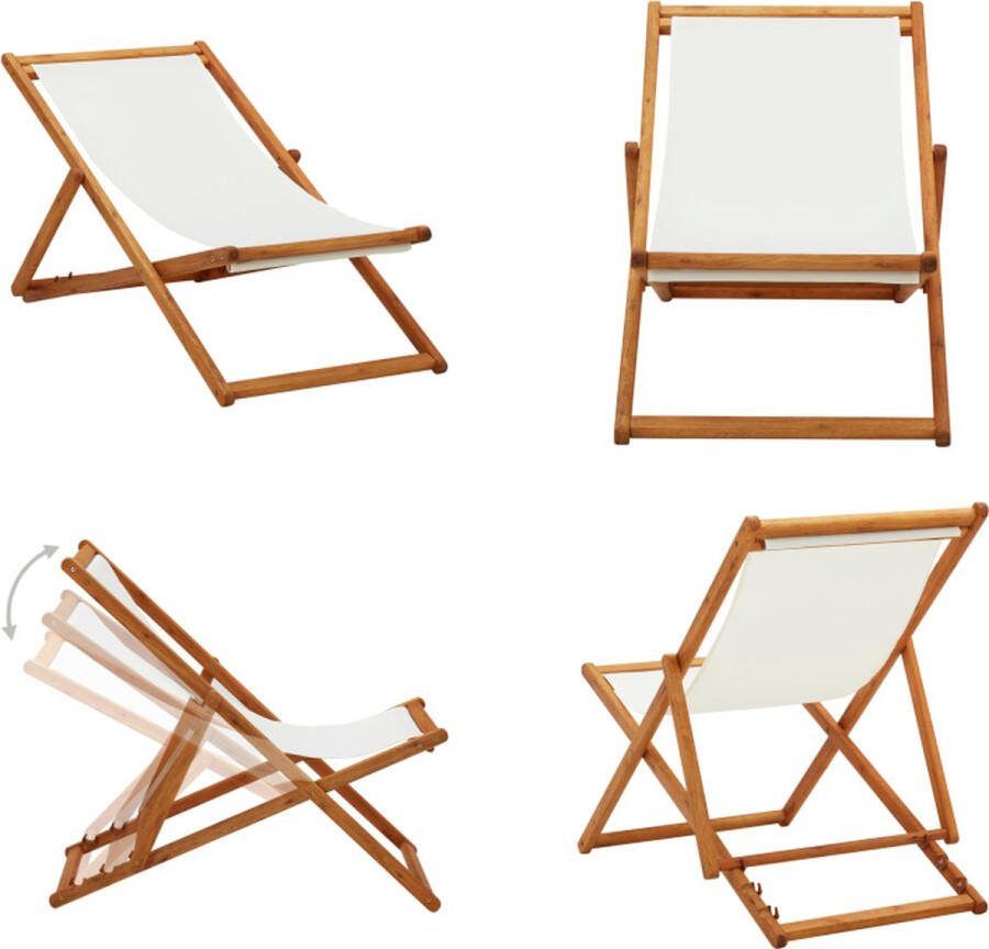 VidaXL Strandstoel inklapbaar eucalyptushout en stof crèmewit Strandstoel Strandstoelen Houten Stoel Houten Stoelen
