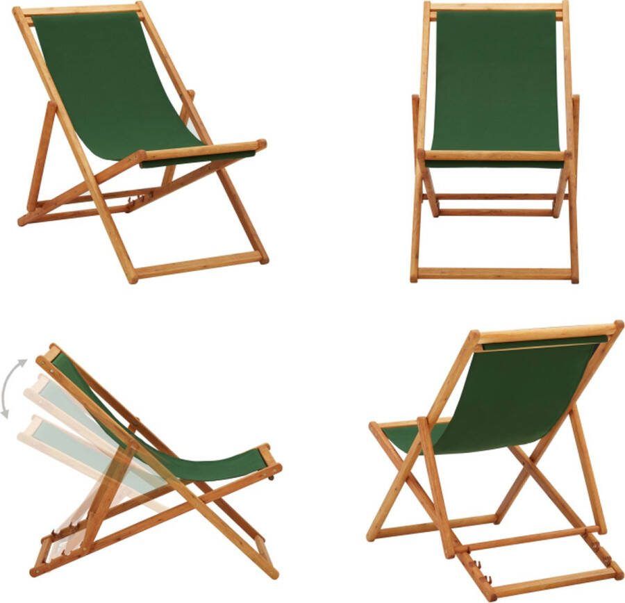 VidaXL Strandstoel inklapbaar eucalyptushout en stof groen Strandstoel Strandstoelen Houten Stoel Houten Stoelen