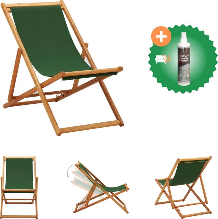 VidaXL Strandstoel Groen Verstelbaar en Inklapbaar Houten Frame 60x112 119 127 cm 3 Standen Tuinstoel Inclusief Reiniger