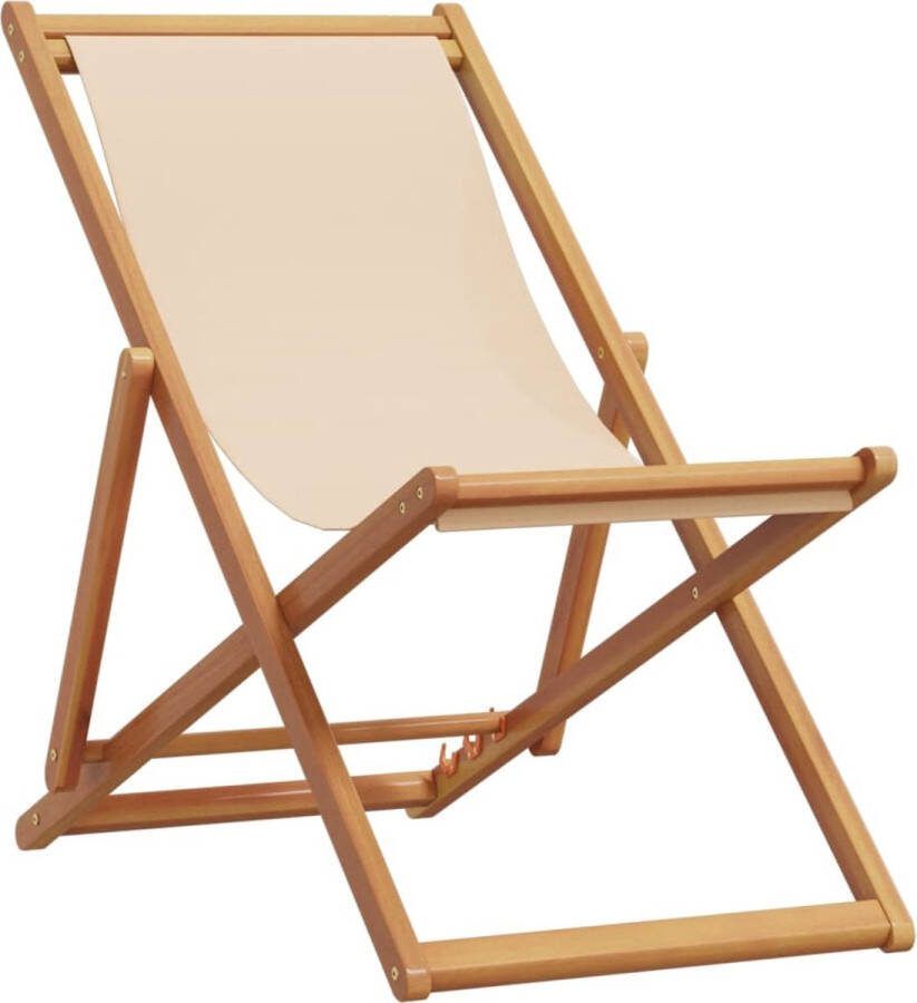 VidaXL Strandstoel inklapbaar massief eucalyptushout en stof beige