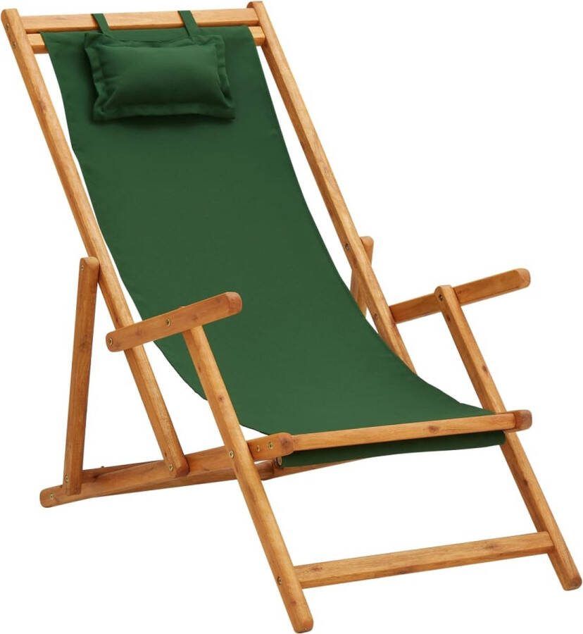 VidaXL -Strandstoel-inklapbaar-massief-eucalyptushout-en-stof-groen