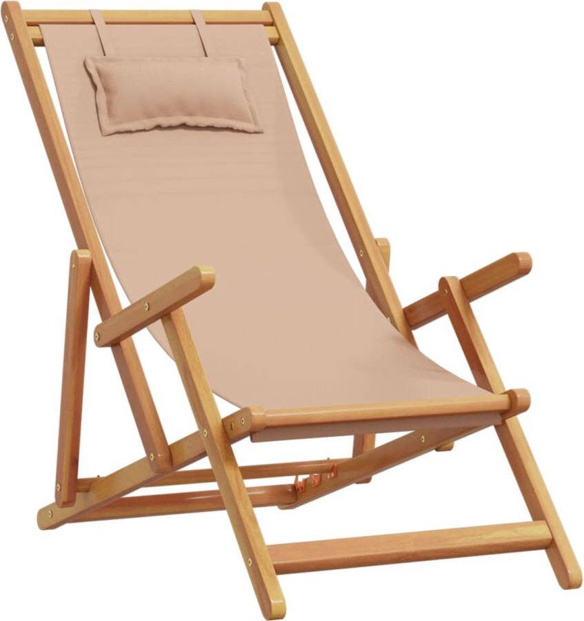 VidaXL Strandstoel inklapbaar massief eucalyptushout en stof taupe