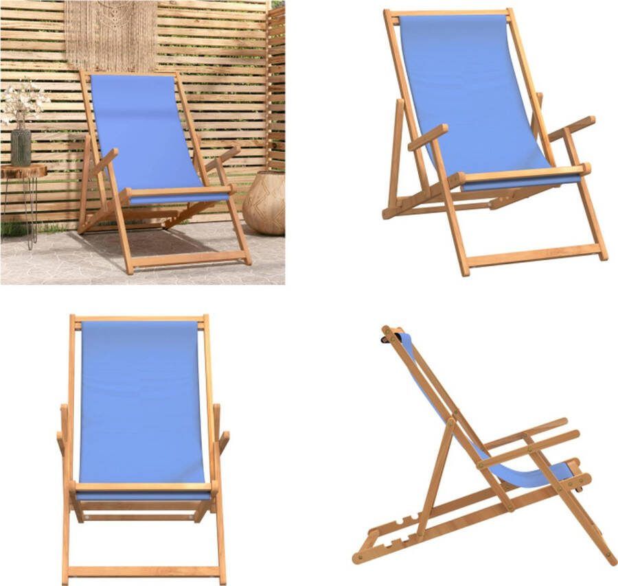 VidaXL Strandstoel inklapbaar massief teakhout blauw Strandstoel Strandstoelen Tuinstoel Buitenstoel