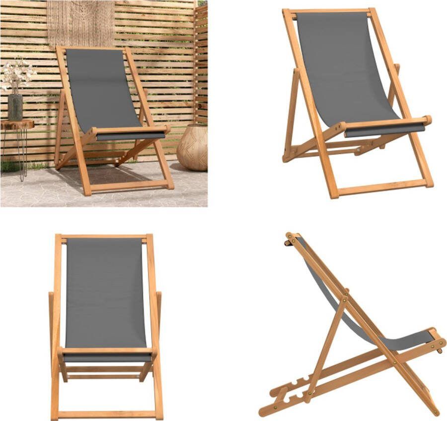 VidaXL Strandstoel inklapbaar massief teakhout grijs Strandstoel Strandstoelen Tuinstoel Tuinstoelen