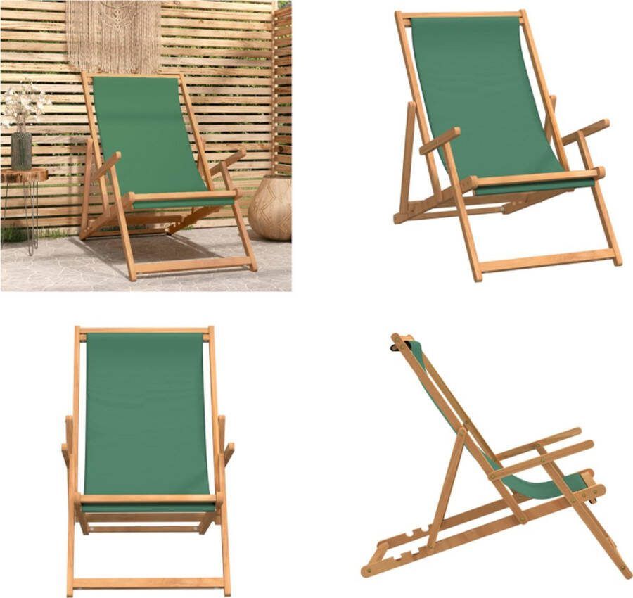 VidaXL Strandstoel inklapbaar massief teakhout groen Strandstoel Strandstoelen Tuinstoel Buitenstoel